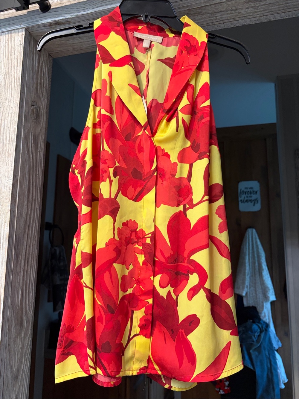 Banana Republic Yellow Sleeveless Dress with Red Floral Print